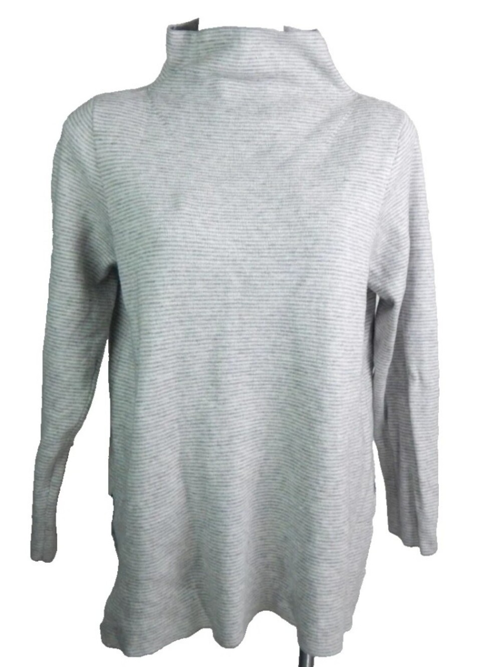 Eileen Fisher Gray Striped Funnel Neck Sweater